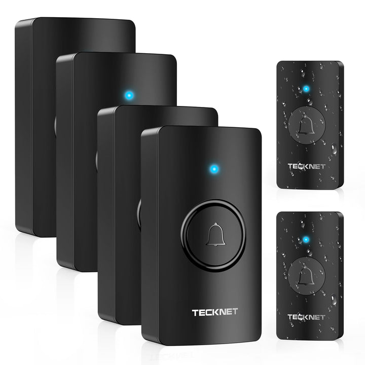 TECKNET Funkklingel, Batteriebetriebene Türklingel mit 4 Empfängern & 2 Sendern, Haustür Klingel Set