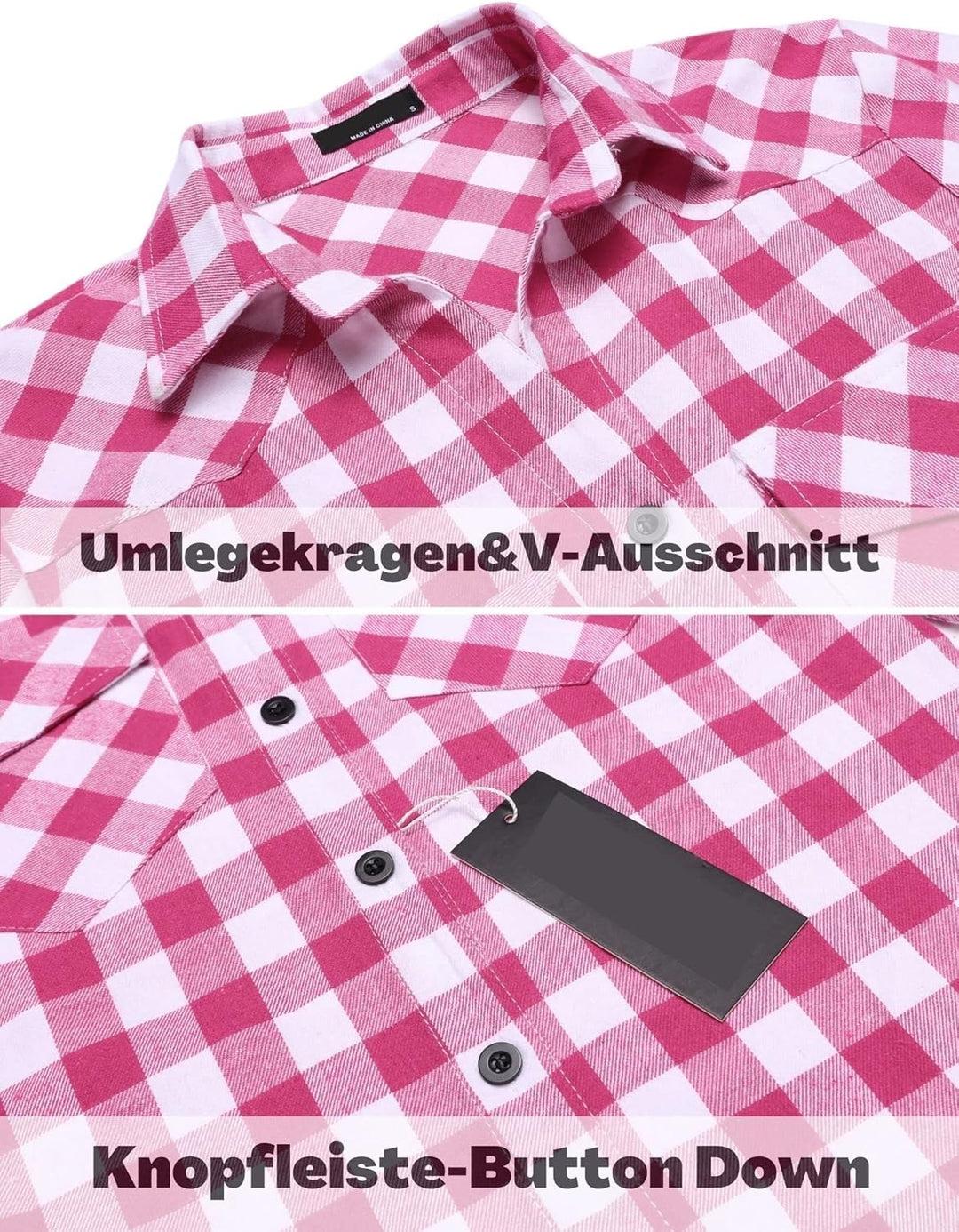 UNibelle Damen Kariertes Hemd mit Knopfleiste Kurz/Langarm Oktoberfest Bluse Karo Tunika Baumwolle T