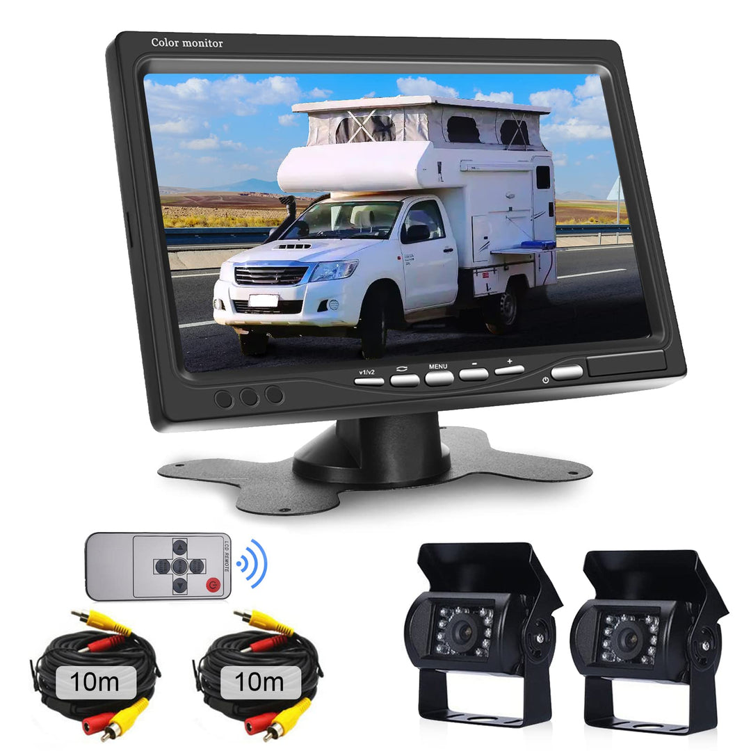 Rückfahrkamera Auto 2 Kamera Set mit Super Nachtsichtgeräten, 7 Zoll HD Vollfarbdisplay Rear View Mo
