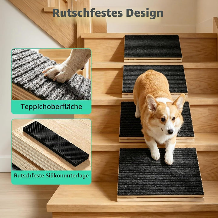4 Stück Hunderampe, Höhenverstellbare Hundetreppe mit Rutschfester Teppichoberfläche und Polstern, H