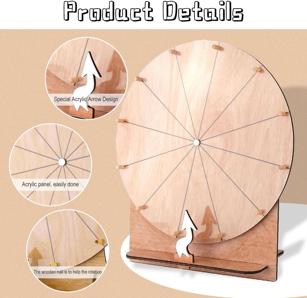 Glücksrad zum Drehen, 30cm Grosses Glücksrad Set, 12 Beschriften Glücksrad mit Radiergummi und 10 Ma
