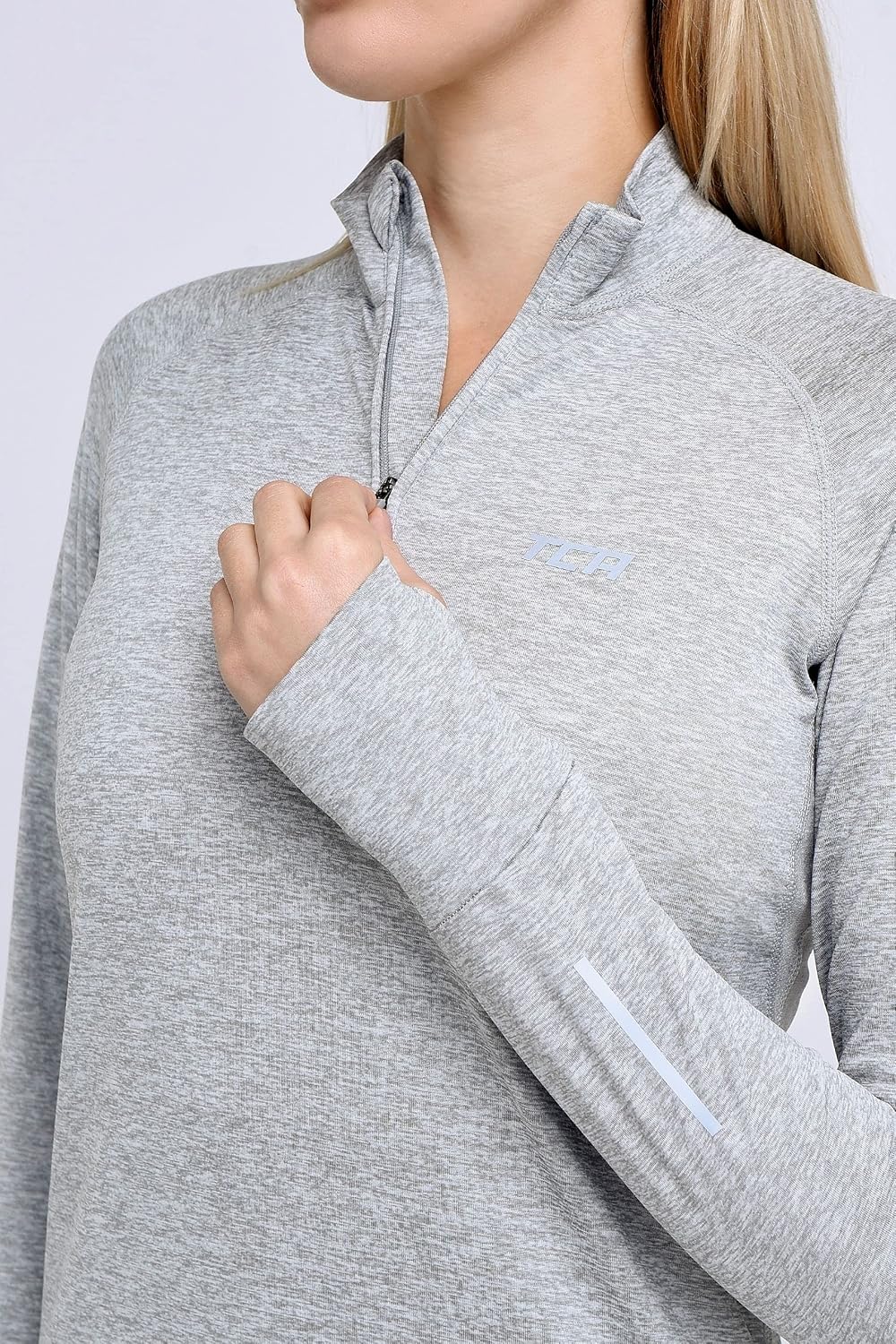 TCA Damen Winter Running Langarm Laufshirt mit Brustreissverschluss S Grau, S Grau