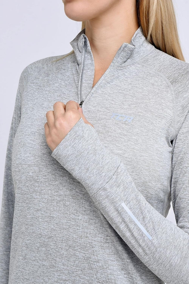TCA Damen Winter Running Langarm Laufshirt mit Brustreissverschluss S Grau, S Grau