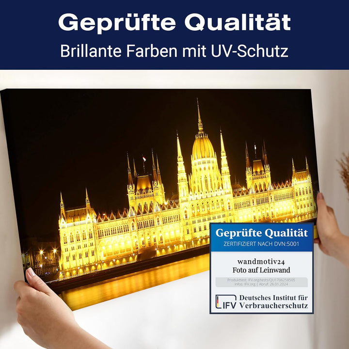 wandmotiv24 Leinwandbild Budapest bei Nacht 100x40cm (BxH) Bilder auf Leinwand, Dekoration Wohnung m