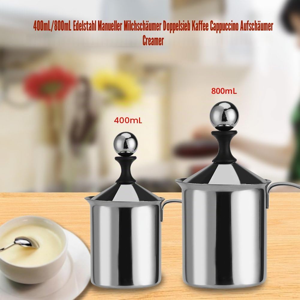 Milchaufschäumer, 800ML Edelstahl Milk frother Manuelle Handheld Milchaufschäumer Double Mesh Kaffee