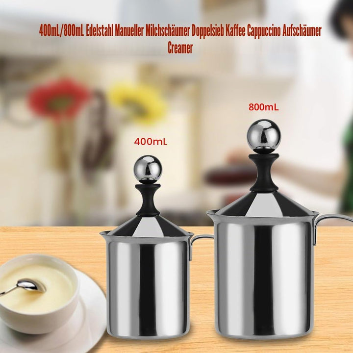 Milchaufschäumer, 800ML Edelstahl Milk frother Manuelle Handheld Milchaufschäumer Double Mesh Kaffee