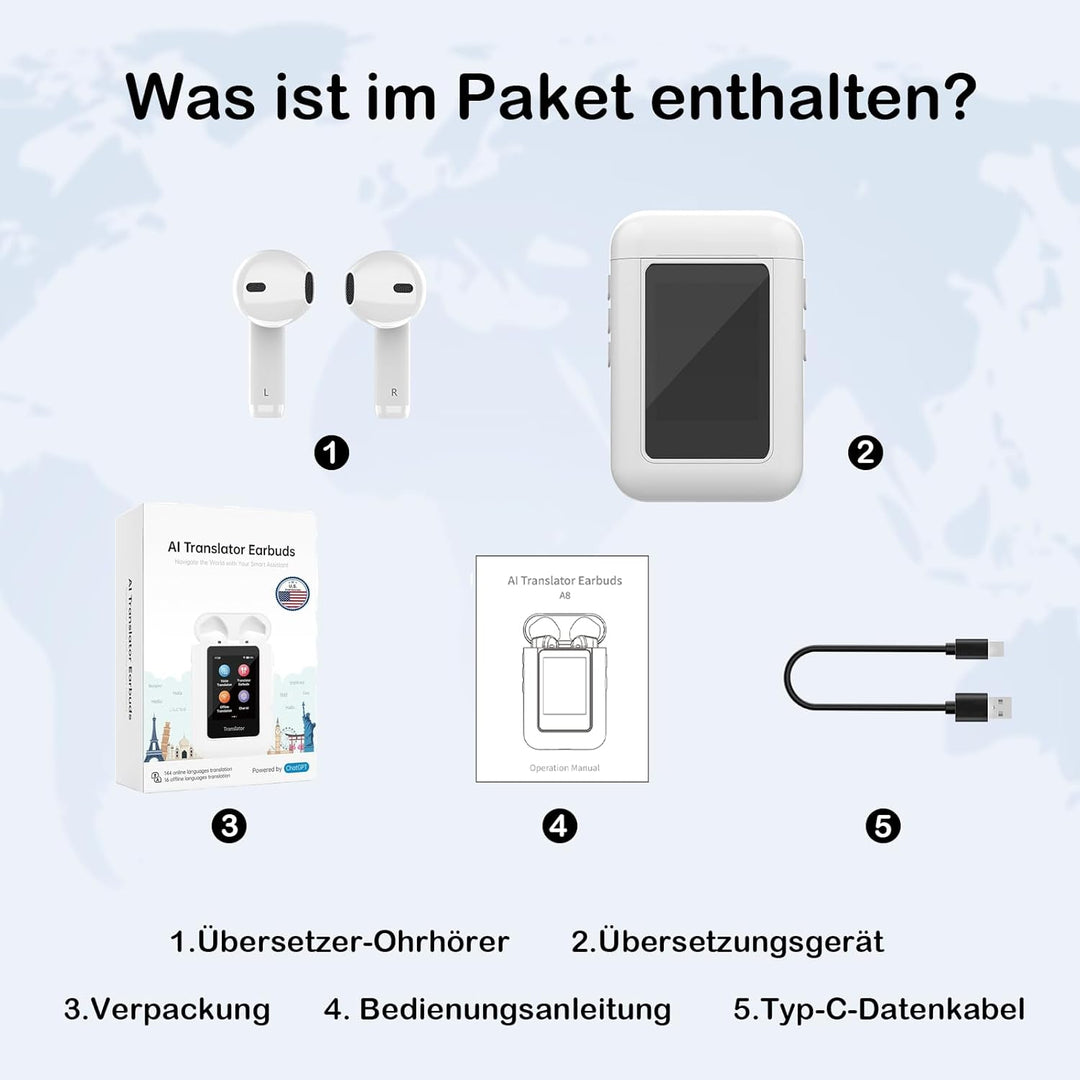KI 2-in-1 Übersetzer kopfhörer, 16 Sprachen beliebig gegenseitig offline übersetzen ohne App/WLAN, Ü