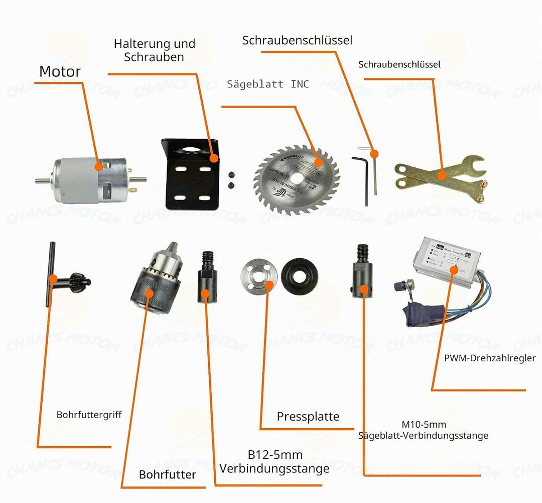 CHANCS Kreissägemaschine 775 DC Elektromotor DC 24V 12000RPM Dual Output Shaft DIY Sägebohrer mit PW