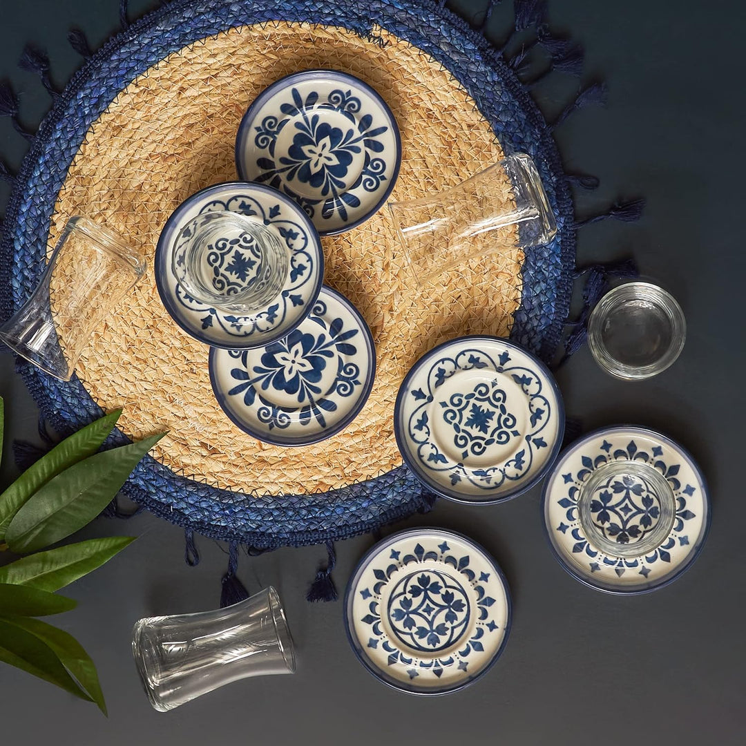KARACA 153.03.06.7766 Tea Set, Steingut, Zeher Blue, Blu