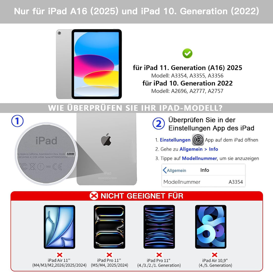 Magic Tastatur für iPad A16 11. Gen 2025/10. Gen 10.9" 2022, Magnetische Freischwebende Design, Mult