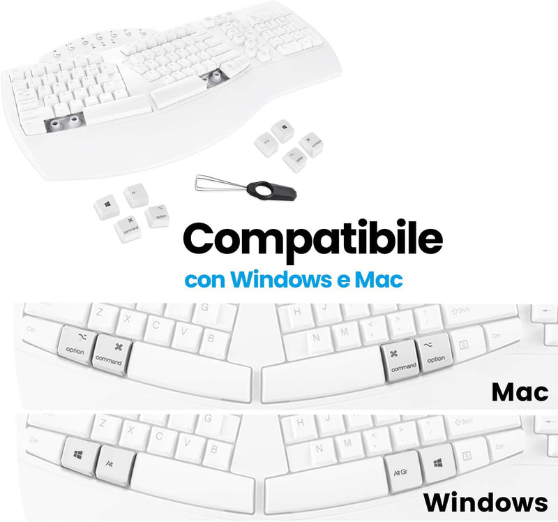 Perixx PERIBOARD-612 Ergonomische Tastatur, kabellos, 2,4 g und Bluetooth, kompatibel mit Windows 10