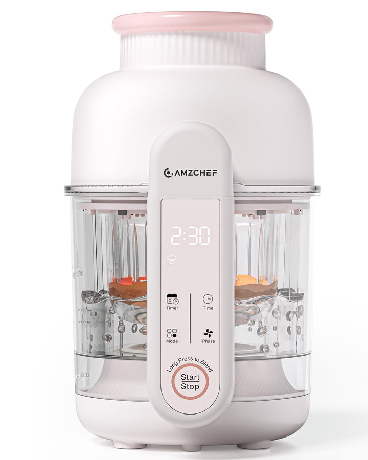 AMZCHEF Babynahrungszubereiter mit Dampfkorb – 6-in-1 Automatisches Kochen & Mixer mit Altersauswahl