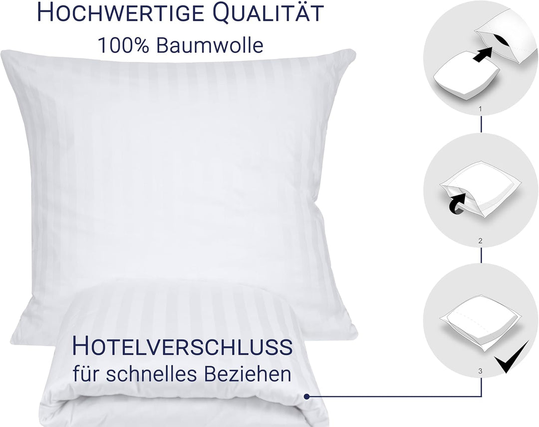 ZOLLNER 2-TLG. Bettwäsche, 100% Baumwolle, 80x80 + 140x200 cm, 145 g/qm, 20mm Weiss, 20 Mm, Weiss, 2