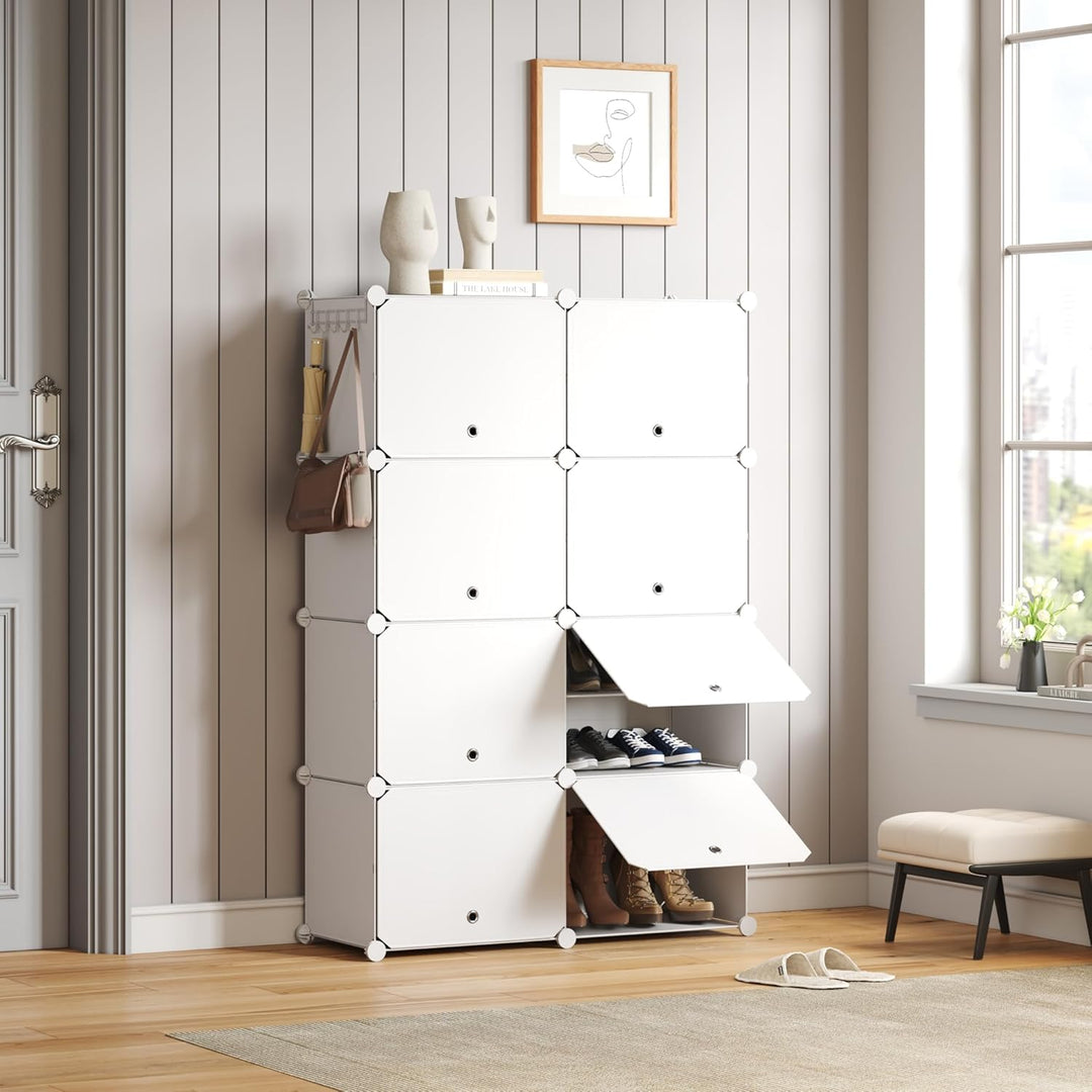Mondeer Schuhregal, 8-stufiger Kunststoff Schuhschrank, Modulares Schuhaufbewahrung, Staub- und Wass