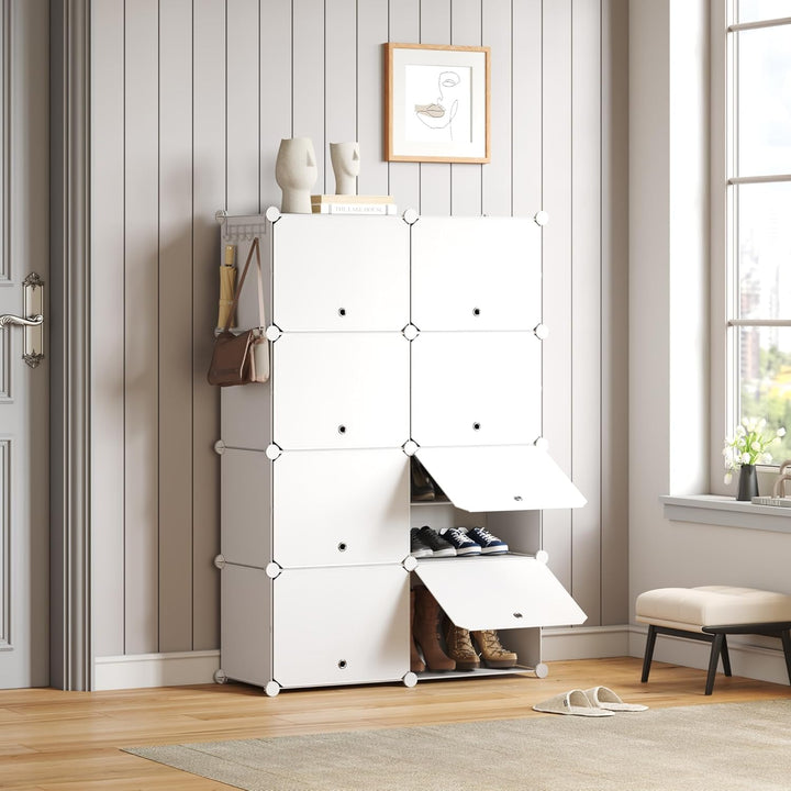 Mondeer Schuhregal, 8-stufiger Kunststoff Schuhschrank, Modulares Schuhaufbewahrung, Staub- und Wass