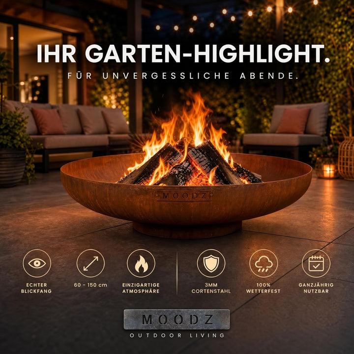 Moodz Feuerschale 120 cm - Feuerschalen für den Garten - Feuerstelle Outdoor &amp; Feuertonne - Feuersch