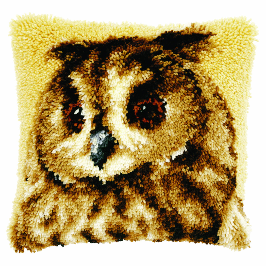 Vervaco Braune Eule Knüpfkissen mit Knüpfhaken, Baumwolle, Brown Owl, 40 x 40cm