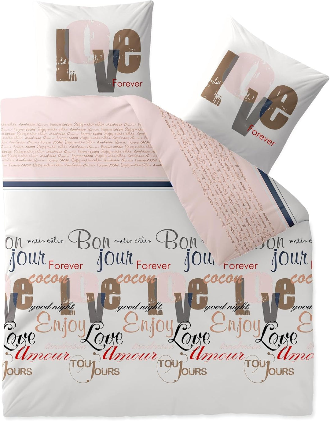 CelinaTex Touchme Biber Bettwäsche 200 x 200 cm 3teilig Baumwolle Bettbezug Jana Wörter Streifen wei