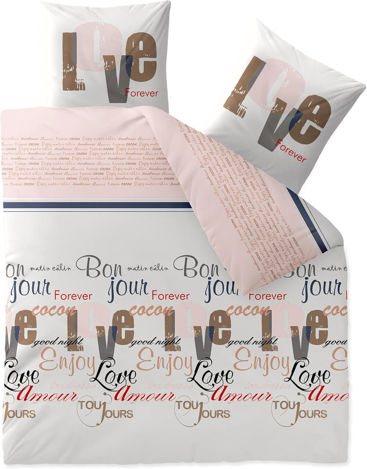 CelinaTex Touchme Biber Bettwäsche 200 x 200 cm 3teilig Baumwolle Bettbezug Jana Wörter Streifen wei