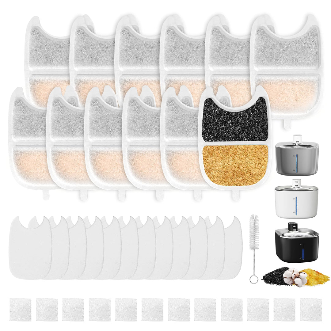 Katzenbrunnen Filter,24 Stück Ersatzfilter, 12 Stück Filter + 12 Stück Schaumstofffilter mit Harz un