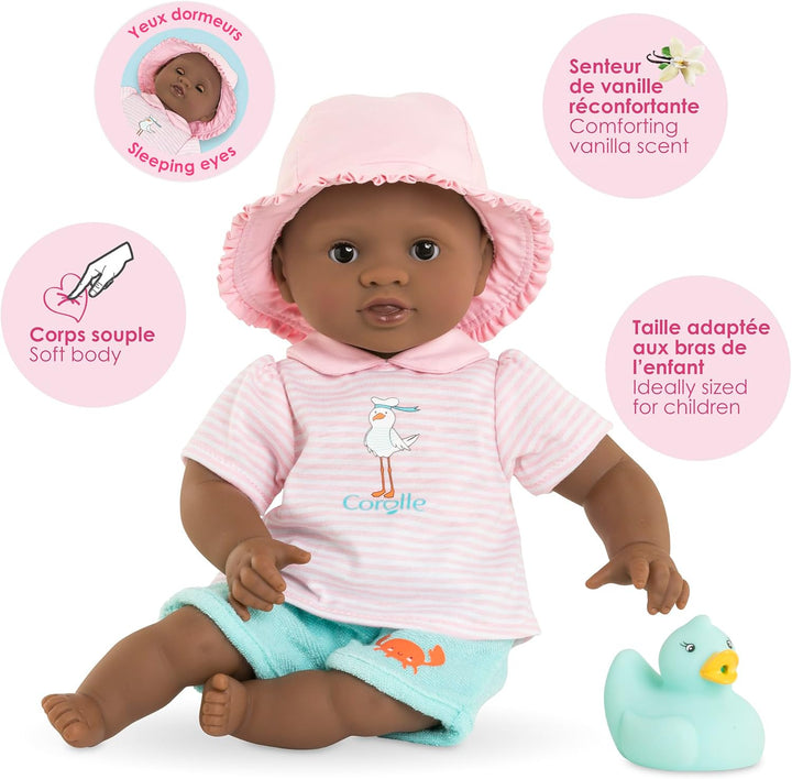 Corolle Mon Premier Poupon Badebaby Alyzée, Weichkörper-Badepuppe mit Badetier, Schlafaugen, abnehmb