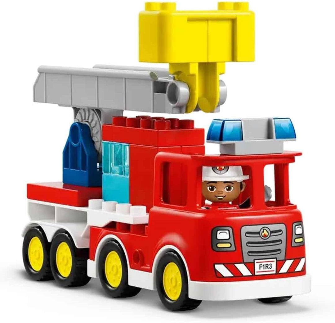LEGO DUPLO Town Löschauto mit Schlauch und Feuerwehrmann- Lernspielzeug für Motorik - Rotes Feuerweh