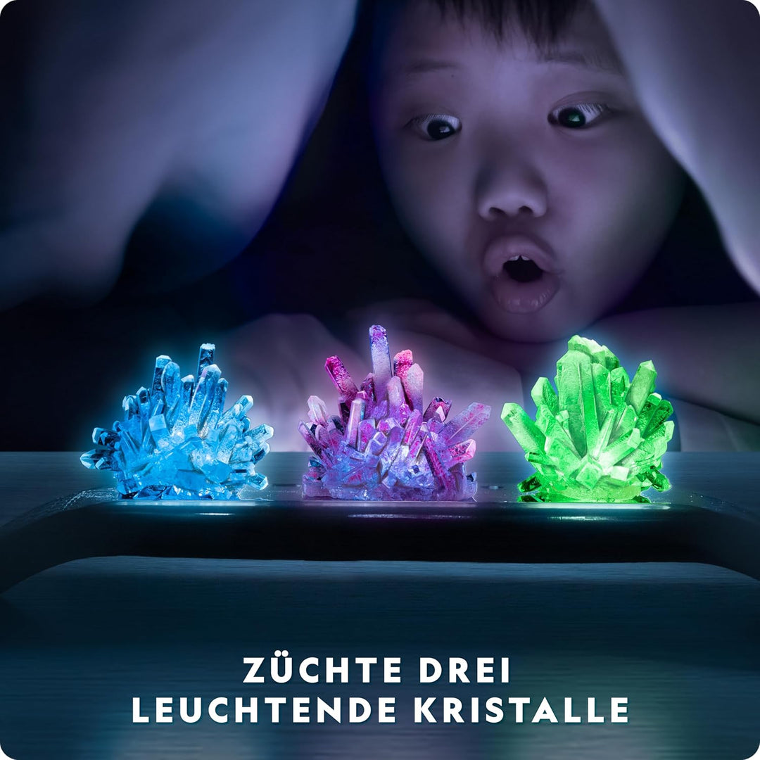 NATIONAL Geographic Kristallzucht-Set – Züchte 3 farbenfrohe Kristalle mit beleuchtetem Ständer & Ha