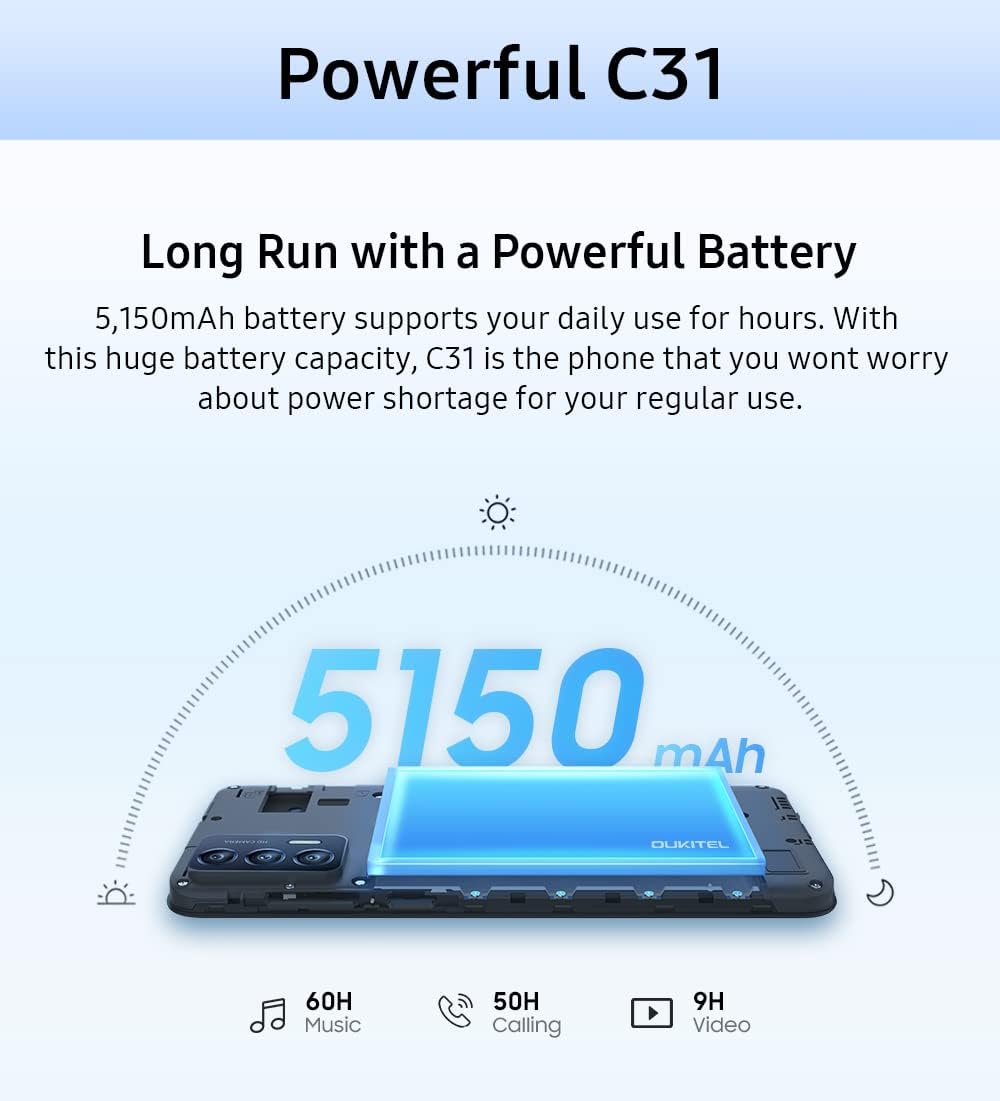 OUKITEL Android 12 Smartphone ohne Vertrag C31, 3GB+16GB, DUAL SIM+SD (3 Kartensteckplatz), Helio A2