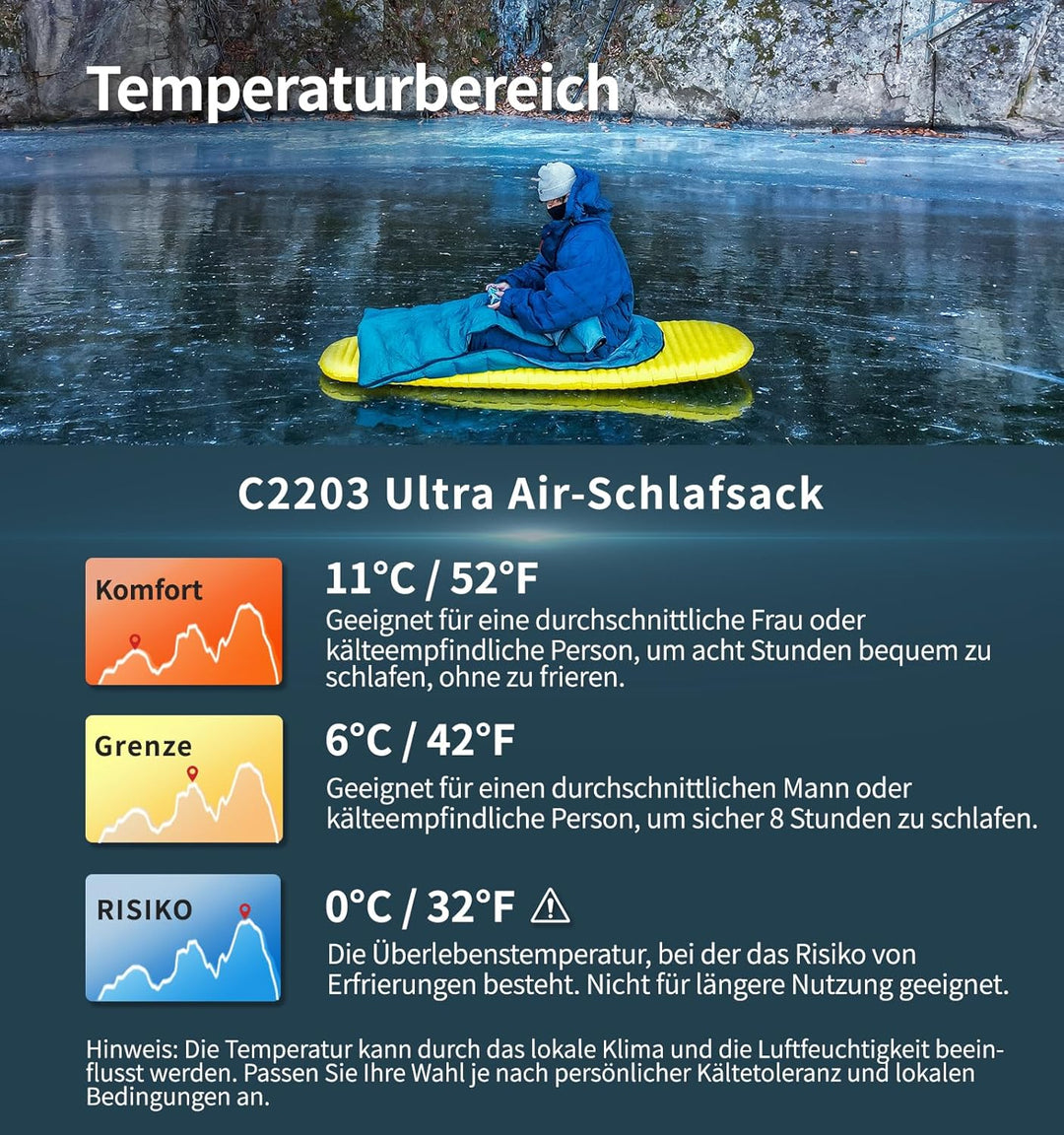 Litume 565g,Die komfortable Temperatur von15°C kombinierbarer Daunenschlafsack, Leichter, kompakter