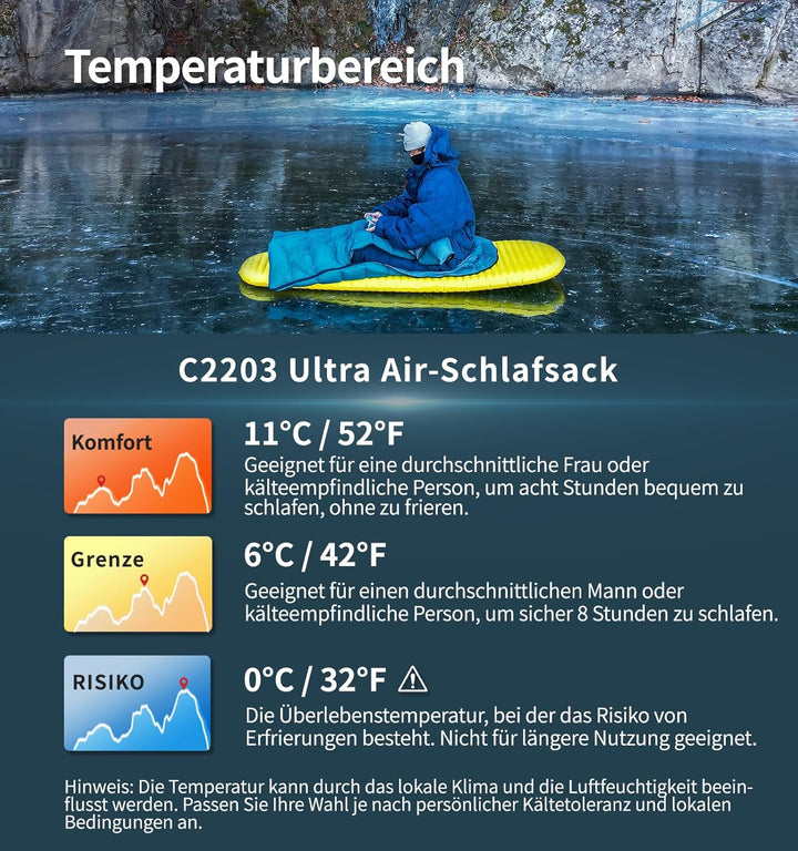 Litume 565g,Die komfortable Temperatur von15°C kombinierbarer Daunenschlafsack, Leichter, kompakter