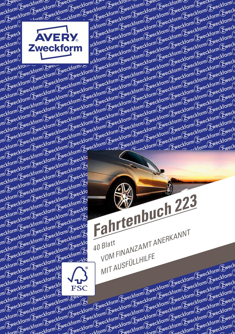 AVERY Zweckform 223-5 Fahrtenbuch (für PKW, vom Finanzamt anerkannt, A5, 80 Seiten|858 Fahrten, für
