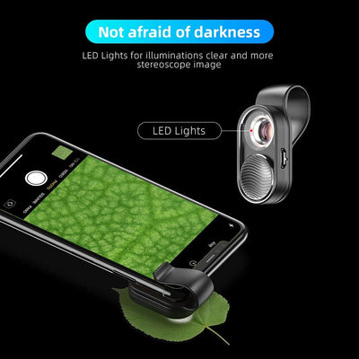 Apexel 100x Mini-Mikroskop für Smartphone-Kamera, beleuchtetes tragbares LED-Objektiv mit USB-Ladeka