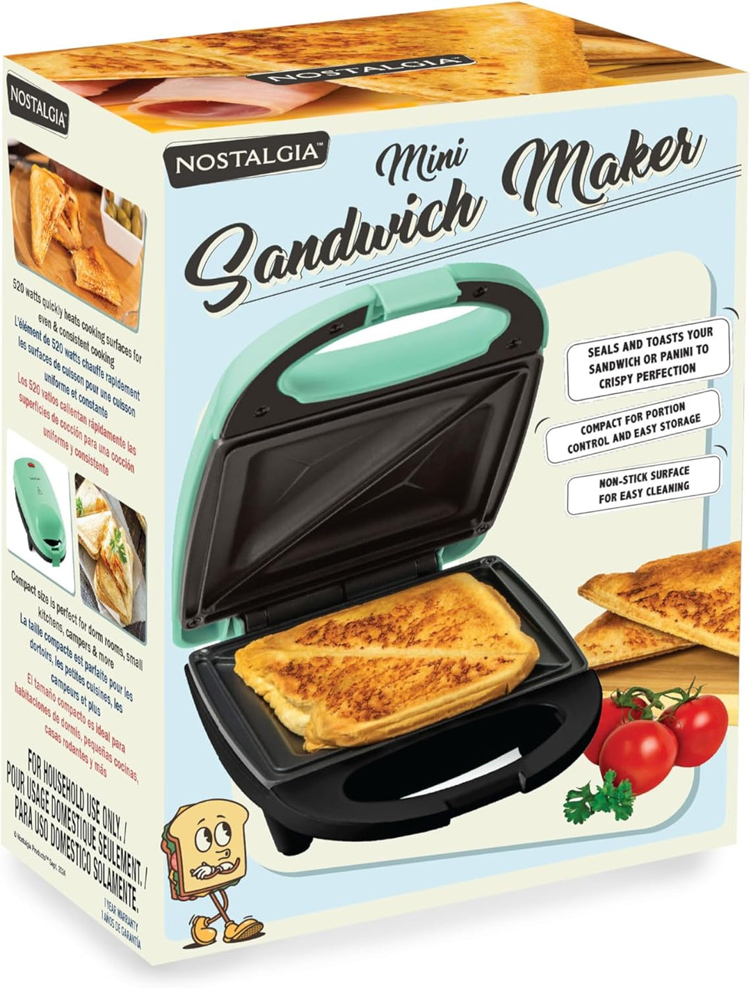 Nostalgia MyMini Persönlicher Sandwichmaker, Antihaft-Panini-Presse, Pizza-Taschen, Quesadillas, Min