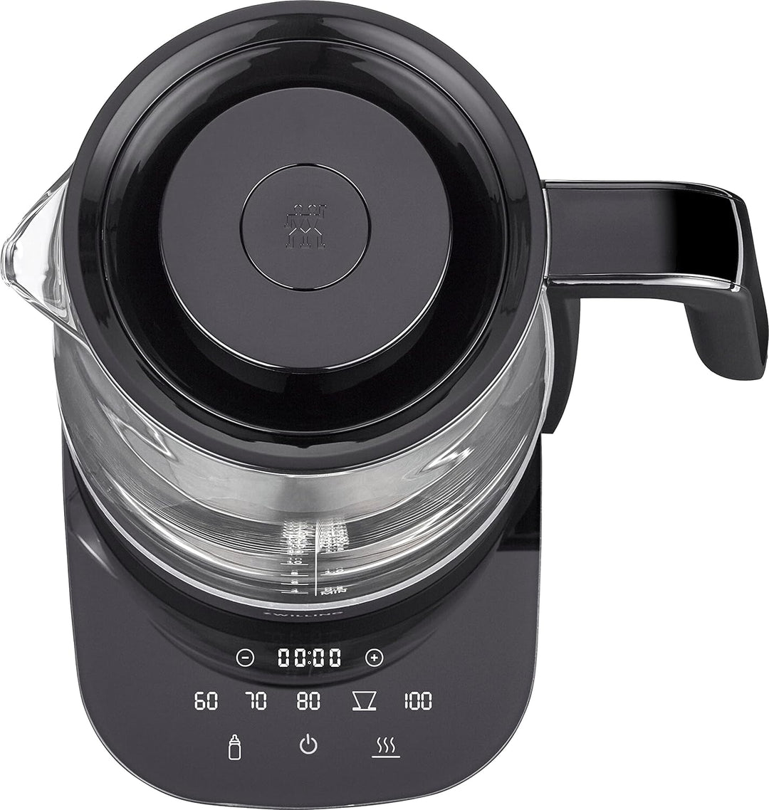 ZWILLING ENFINIGY Wasserkocher aus Glas mit Teesieb, Temperatureinstellung & Teetimer, 1850 Watt, 1,
