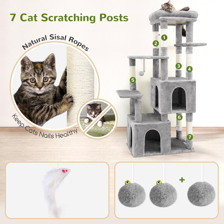 Globlazer Kratzbaum für 3-5 Grosse Katzen 156 cm mit 2 Extragross Katzenhaus 45 * 40 * 35CM, Grosse
