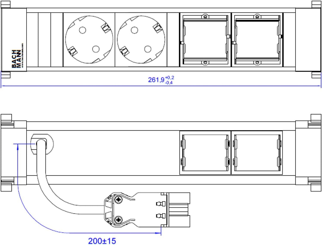 Bachmann 9160601 Steckdosenbox Power Frame Cover DATA L: 299,1 mm, B: 87,1 mm Alu