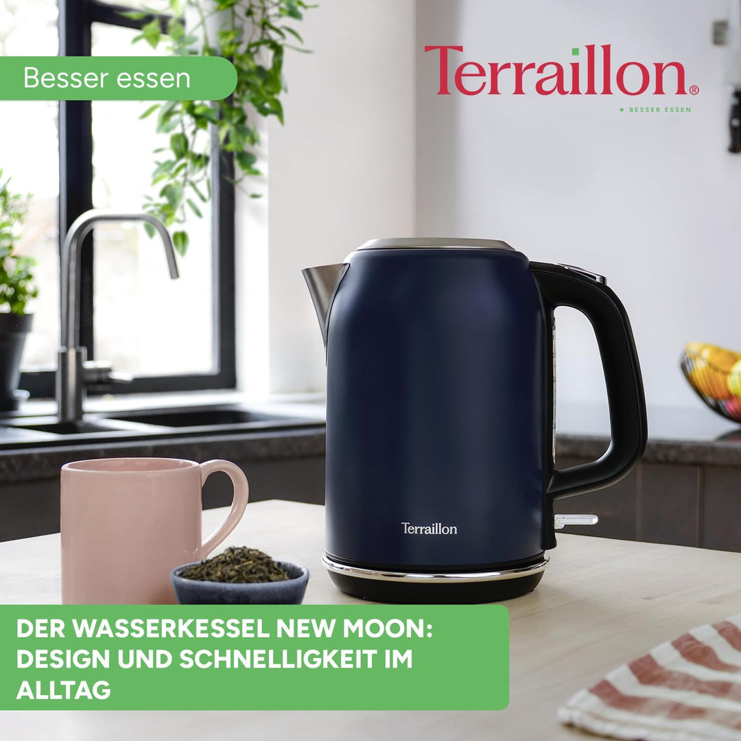 TERRAILLON New Moon Elektrischer Wasserkocher, 1,7 l, 2200 W, 360° drehbarer Sockel, automatische Ab