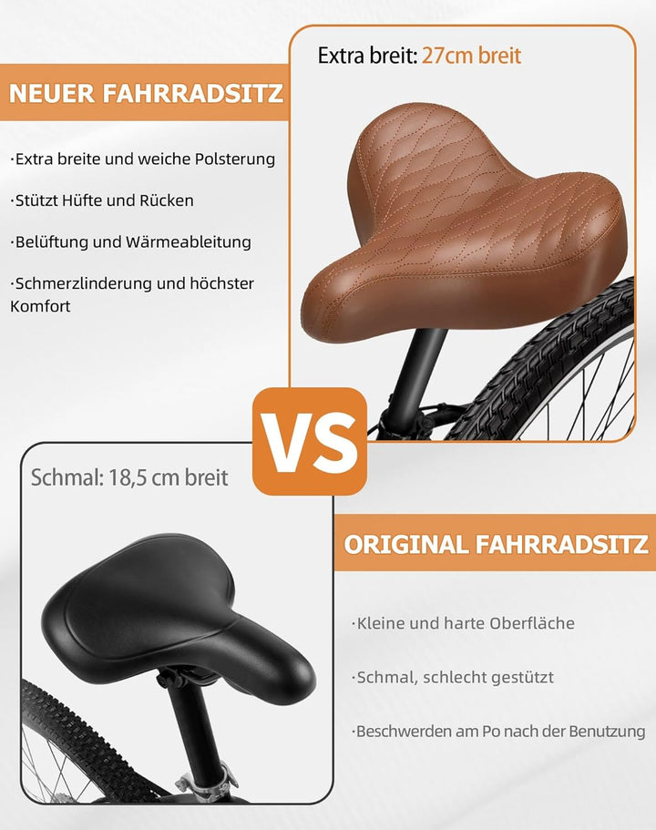Übergrosser Fahrradsattel Herren & Damen, Bequem, Weich Memory Foam, Ergonomisch, Extra Breit Bequem