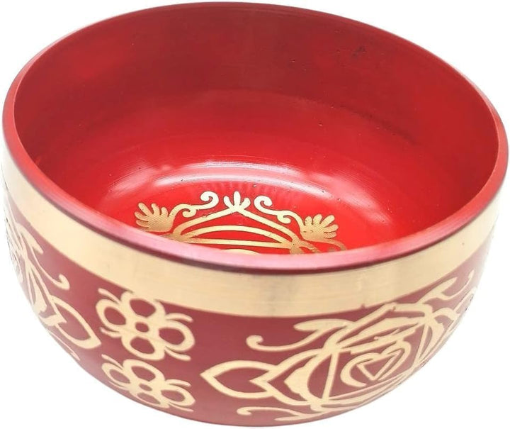 Tibetan Rot Singing Bowl Set mit Klöppel & Kissen - Handgefertigte Klangschale für Meditation, Klang