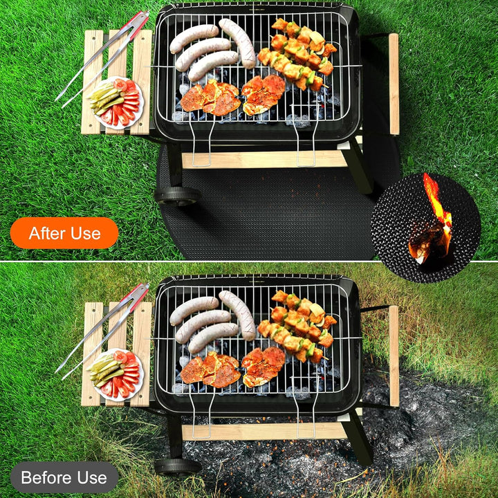 Rund Feuerfeste Unterlage | 100×100cm Faltbare Hitzeschutzmatte | Bodenschutzmatte | Grillmatten | B