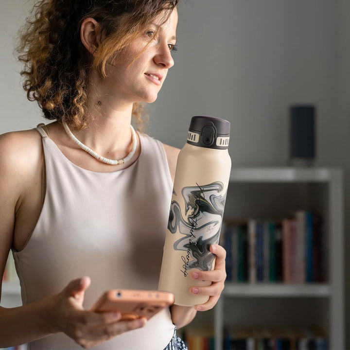 UZSPACE Edelstahl Trinkflasche 1l (970ml), Isolierte Thermosflasche mit 1-Klick-Öffnung, 100% Auslau