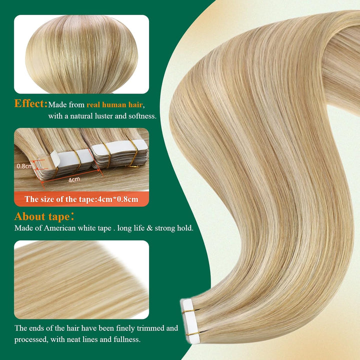 Easyouth Tape in Extensions Echthaar Ombre Extensions Tape in Echthaar 24 Zoll 50g Farbe Honigblond