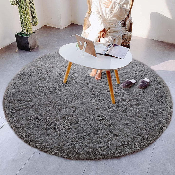 Tinyboy-hbq Runder Teppiche Hochflor Teppich wohnzimmerteppich Langflor Teppiche für Wohnzimmer flau