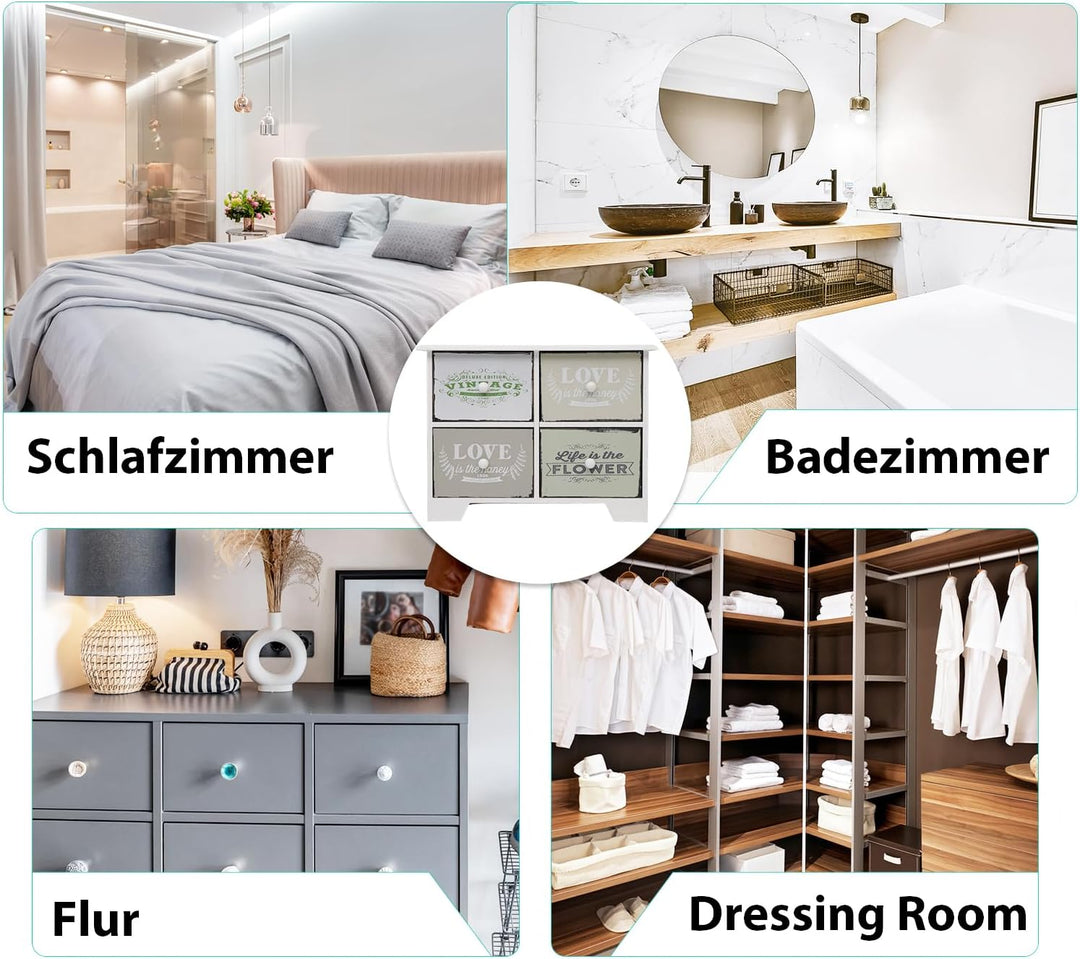 DRULINE Schreibtisch Organizer mit 4 Schubladen – Holz Kommode in– Praktische Aufbewahrung für Büro,