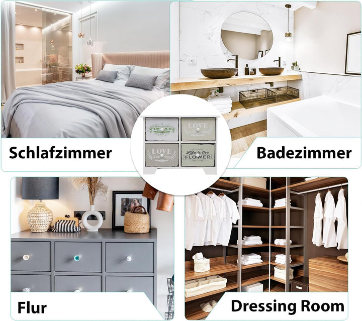 DRULINE Schreibtisch Organizer mit 4 Schubladen – Holz Kommode in– Praktische Aufbewahrung für Büro,