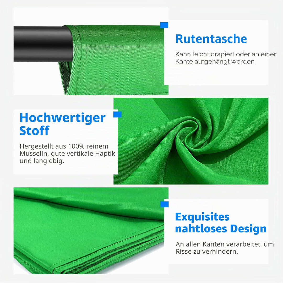 Neewer 10 x 20FT / 3 x 6 M Fotostudio 100% reines Muslin Faltbare Hintergrund Grün 10x20' Grün, 10x2