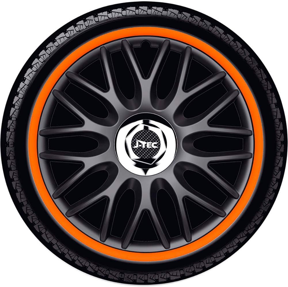Satz J-Tec Radzierblenden Orden R 14-Zoll Schwarz/Orange + Chrom Ringe 14-inch Schwarz/Orange + Chro