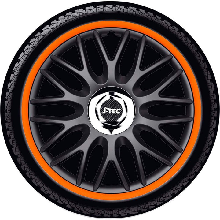 Satz J-Tec Radzierblenden Orden R 14-Zoll Schwarz/Orange + Chrom Ringe 14-inch Schwarz/Orange + Chro