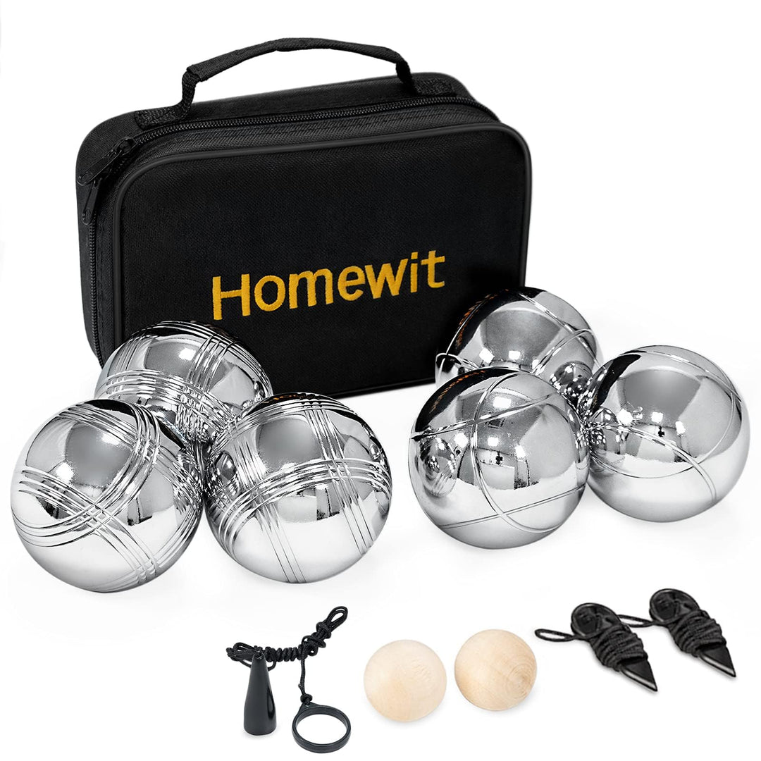 Homewit Boule Set mit 6 Metall Kugeln, Boccia & Petanque Spiel mit Tragetasche, Gartenspiel Outdoor