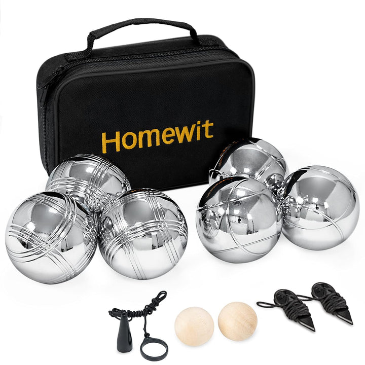 Homewit Boule Set mit 6 Metall Kugeln, Boccia & Petanque Spiel mit Tragetasche, Gartenspiel Outdoor